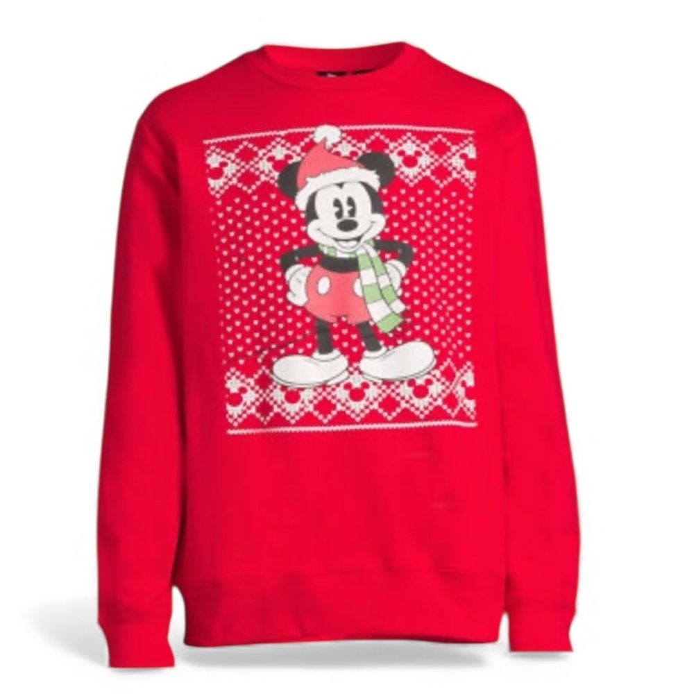 Disney Mickey Mouse Light Up Christmas Adult Red Sweatshirt Ugly Sweater Large
